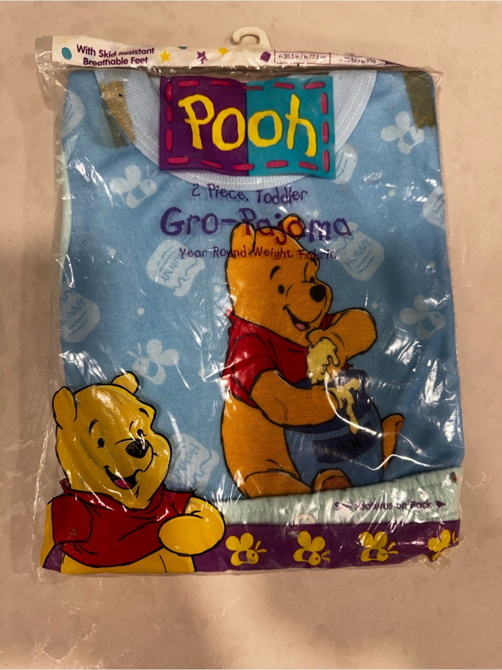 Vintage 90’s Pooh Toddler 2-Piece Gro-Pajama Set in Light Blue and Yellow